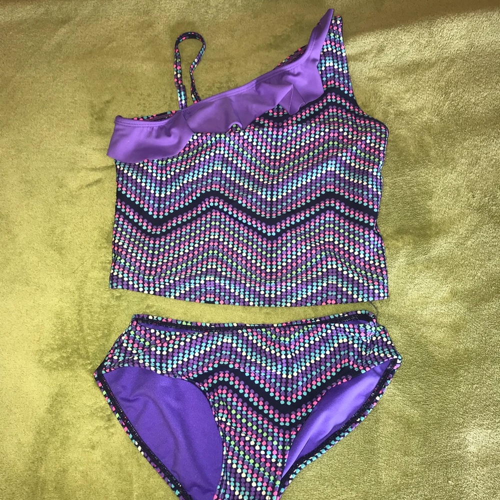 2piece purple asymmetrical bikini sz L10/12